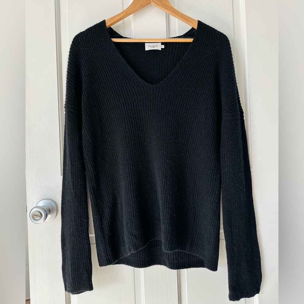 THE RESET R LABEL Sweater V-Neck Wool Cashmere Black Ribbed Size M
